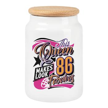 86th Birthday Queen Women - Cookie Jar with Wooden Lid - white - Front