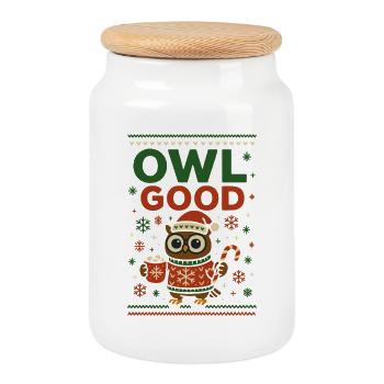 Owl Good Lustige Weihnachts Eule Ugly - Keksdose mit Holzdeckel - Weiß - Vorne