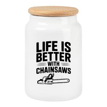 La vie est meilleure avec les tronçonneuses - Boîte à biscuits avec couvercle en bois - blanc - Devant