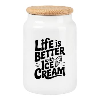 Life is Better with Cream - Cookie Jar with Wooden Lid - white - Front