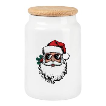 Santa Chill Sonnenbrillen Look - Keksdose mit Holzdeckel - Weiß - Vorne