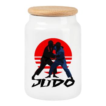 Judo - Boîte à biscuits avec couvercle en bois - blanc - Devant