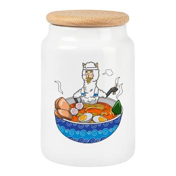 Lustiges Llamen Ramen Llama Alpaca Japanisches Essensgeschenk - Keksdose mit Holzdeckel - Weiß - Vorne