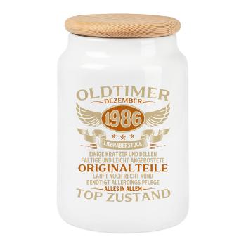 Cadeau pour le 39e anniversaire Voiture Vintage décembre 1986 - Boîte à biscuits avec couvercle en bois - blanc - Devant