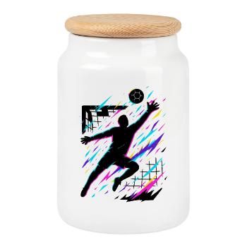 Handball Jump Shot Colorful, Neon Silhouette, Art - Cookie Jar with Wooden Lid - white - Front