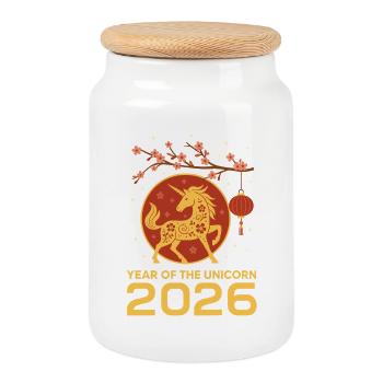 Unicorn 2026 - Boîte à biscuits avec couvercle en bois - blanc - Devant