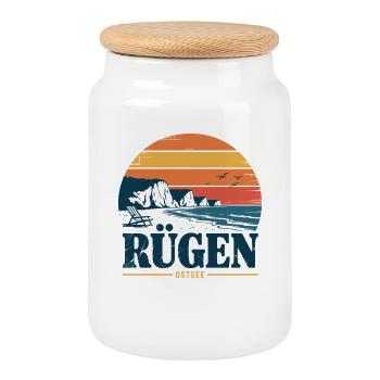Rügen Ostsee Retro Geschenk - Keksdose mit Holzdeckel - Weiß - Vorne