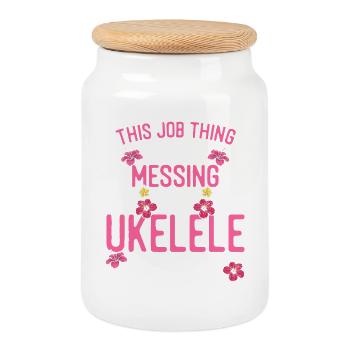 Ukulélé hawaïen uke ce métier - Boîte à biscuits avec couvercle en bois - blanc - Devant