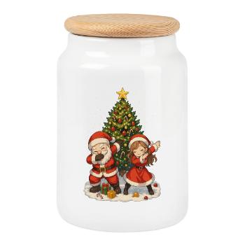 Weihnachts Dab, Santa Squad, Fun Xmas - Keksdose mit Holzdeckel - Weiß - Vorne