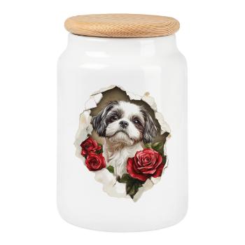 Shih Tzu Vintage - Boîte à biscuits avec couvercle en bois - blanc - Devant