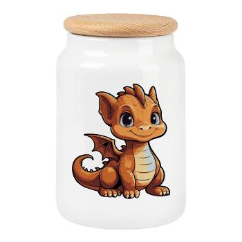 Petit Dragon Cartoon  - Boîte à biscuits avec couvercle en bois - blanc - Devant