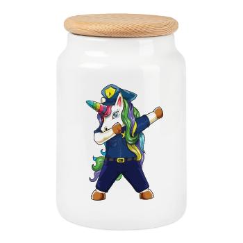 Dabbing Unicorn Police Dad Officer Father's Day Gi - Cookie Jar with Wooden Lid - white - Front