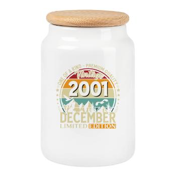 24th Birthday Vintage December Vintage 2001 - Cookie Jar with Wooden Lid - white - Front