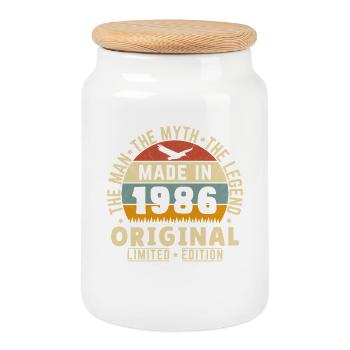1986 Vintage Rétro Cadeau D'anniversaire - Boîte à biscuits avec couvercle en bois - blanc - Devant
