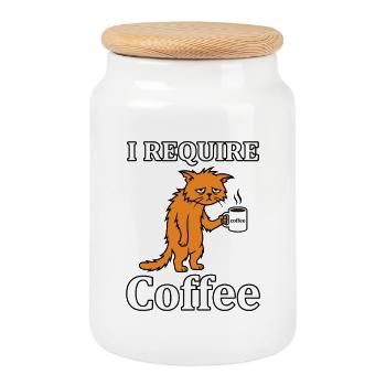 J’ai besoin d’un café en disant drôle de chat fatigué - Boîte à biscuits avec couvercle en bois - blanc - Devant