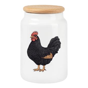 Illustration du Coq Noir - Boîte à biscuits avec couvercle en bois - blanc - Devant