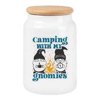 Camping Friends Camping Camping Tent Camper Outdoor - Cookie Jar with Wooden Lid - white - Front