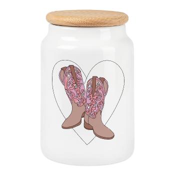 Western boots and heart, bohemian poetry - Cookie Jar with Wooden Lid - white - Front