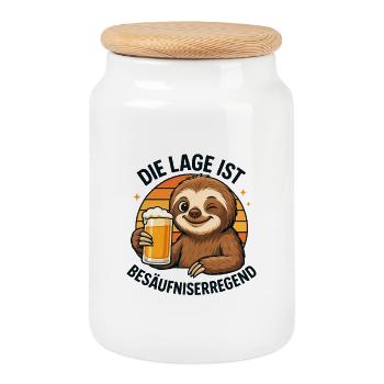 Sloth mit Bier: Besäufniserregende Lage Faultier - Keksdose mit Holzdeckel - Weiß - Vorne