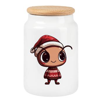 Ant Christmas Xmas - Cookie Jar with Wooden Lid - white - Front