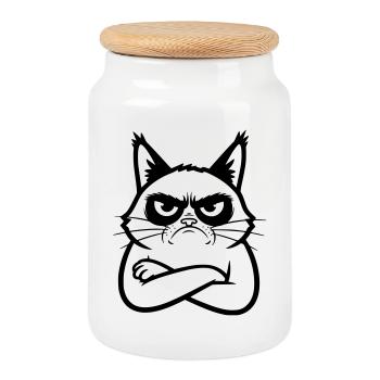 Illustration de dessins dessinés en dessins dessinés de lignes de chat - Boîte à biscuits avec couvercle en bois - blanc - Devant