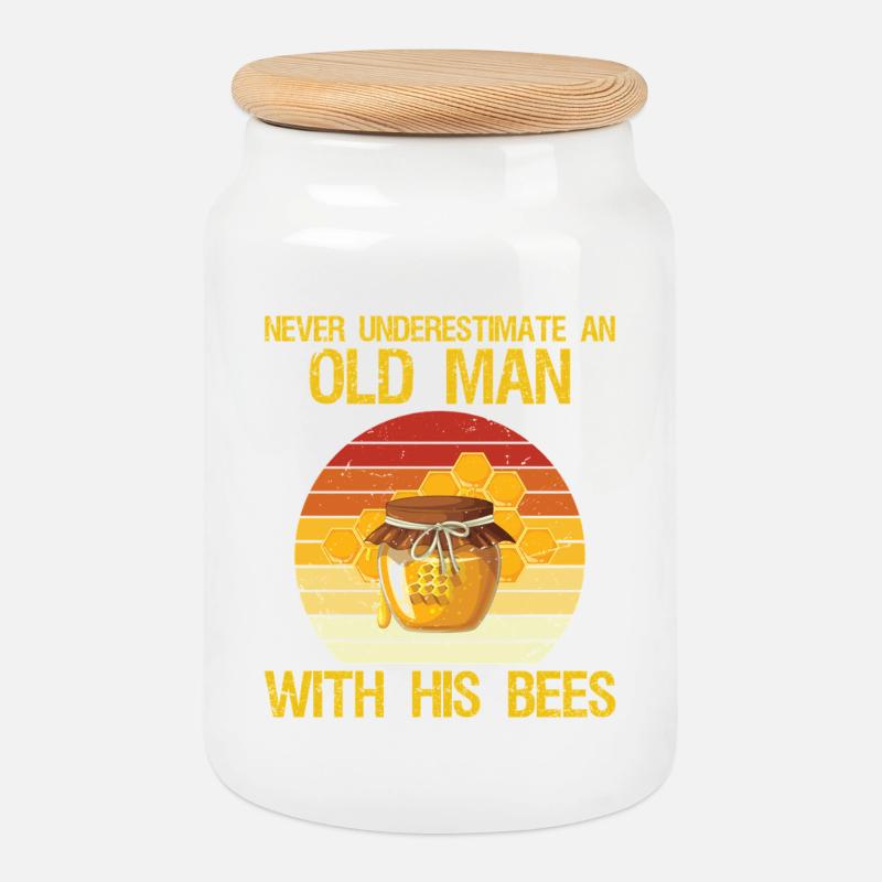 Apiary Bee Keeper An Old Man With His Bees Beek - Keksdose mit Holzdeckel - Weiß