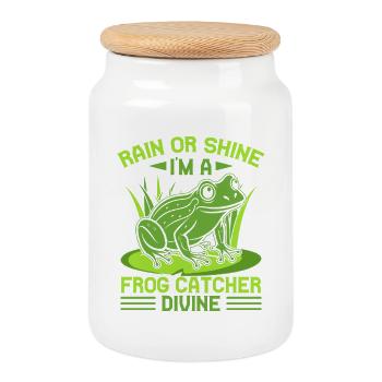 Frog Catcher Rain Or Shine I ́m A Divine Frog - Cookie Jar with Wooden Lid - white - Front