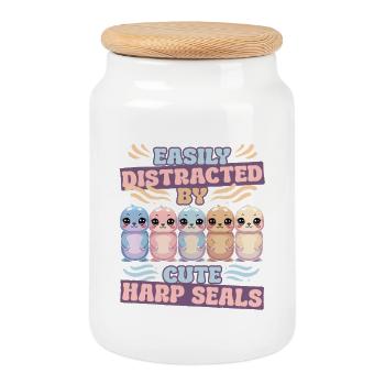 Harp seal seals - Cookie Jar with Wooden Lid - white - Front
