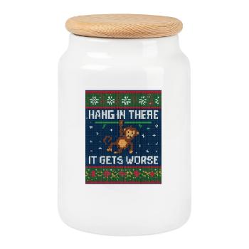Tiens bon, singe moche animal de Noël - Boîte à biscuits avec couvercle en bois - blanc - Devant