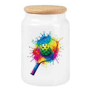 Pickleball Splash Art - Raquette et Balle Colorée - Boîte à biscuits avec couvercle en bois - blanc - Devant