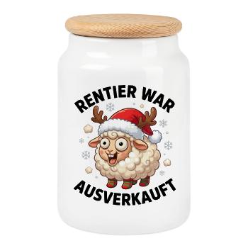 Rentier war ausverkauft Schaf Lustig Weihnachten - Keksdose mit Holzdeckel - Weiß - Vorne