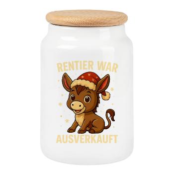 Rentier war ausverkauft Esel Weihnachten - Keksdose mit Holzdeckel - Weiß - Vorne