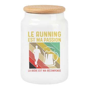 Running Passion Beer Award Humor Running - Cookie Jar with Wooden Lid - white - Front