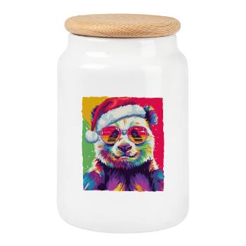 Panda Weihnachten Porträt - Keksdose mit Holzdeckel - Weiß - Vorne