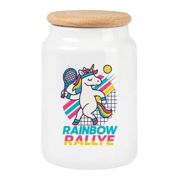 Unicorn Tennis, Rainbow Rally - Cookie Jar with Wooden Lid - white - Front