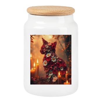 Chat floral romantique - Boîte à biscuits avec couvercle en bois - blanc - Devant