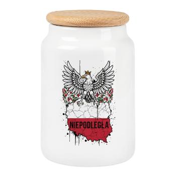 Emblème de l’Aigle Blanc en Pologne indépendante - Boîte à biscuits avec couvercle en bois - blanc - Devant