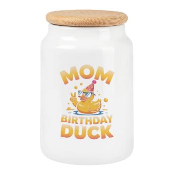 Maman du canard d’anniversaire - Boîte à biscuits avec couvercle en bois - blanc - Devant