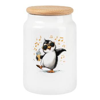 Summer penguin with sunglasses - Cookie Jar with Wooden Lid - white - Front