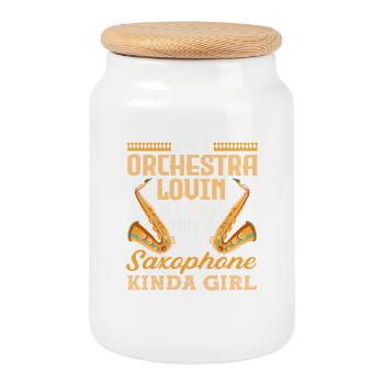Amoureuse du saxophone, fille un peu amoureuse, passionnée de saxophoniste - Boîte à biscuits avec couvercle en bois - blanc - Devant