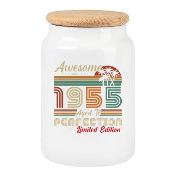  awesome since 1955 - Boîte à biscuits avec couvercle en bois - blanc - Devant