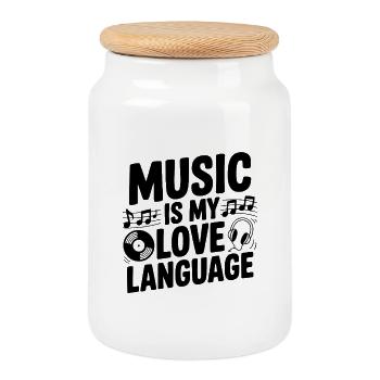 Music is my Love Language - Cookie Jar with Wooden Lid - white - Front