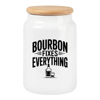 Bourbon Fixes Everything - Cookie Jar with Wooden Lid - white - Front