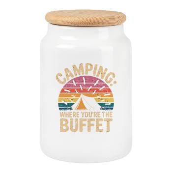  Camping Where Youre The Buffet Lustiger Camping - Keksdose mit Holzdeckel - Weiß - Vorne