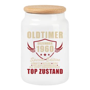 Oldtimer 1960 Special Edition - Cookie Jar with Wooden Lid - white - Front