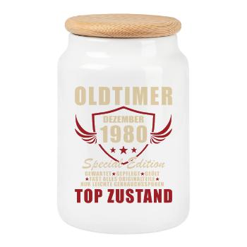 Oldtimer Dezember 1980 Special Edition - Keksdose mit Holzdeckel - Weiß - Vorne