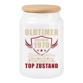 Oldtimer 1970 Special Edition - Cookie Jar with Wooden Lid - white - Front
