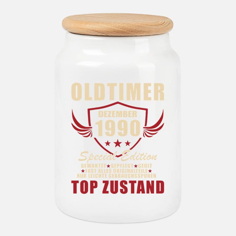 Oldtimer Dezember 1990 Sonderedition - Keksdose mit Holzdeckel - Weiß