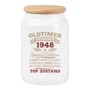 Cadeau du 77e anniversaire Voiture ancienne décembre 1948 - Boîte à biscuits avec couvercle en bois - blanc - Devant