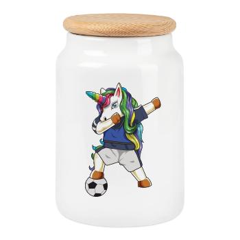Dabbing Unicorn Soccer Football Funny Magical Spor - Cookie Jar with Wooden Lid - white - Front